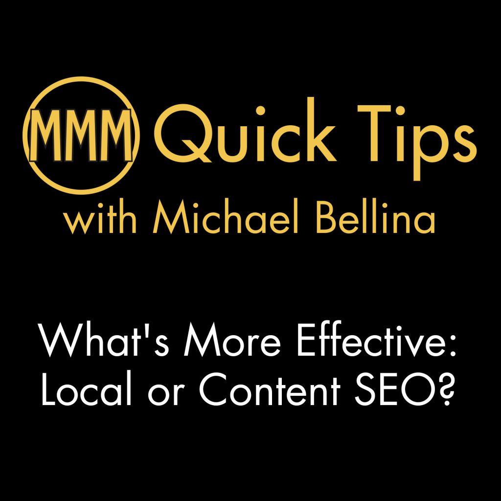 If you are starting a search engine optimization (SEO) campaign, which is the best way to go? Should you focus on getting more local traffic or focus on creating more content? Learn the pros and cons of both in this episode of MMM Quick Tips.